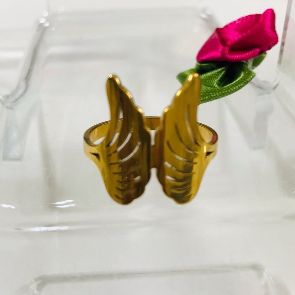 Gold Angel Wing Ring Stainless Steel Sz 10